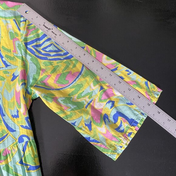 Zara Maxi Shirt Dress M Printed Colorful Vibrant Maximalism Lightweight Tiered - Picture 15 of 16